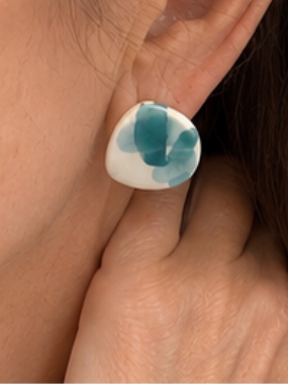 Artistic Teal & Creamy White Abstract Stud Earrings —Unique